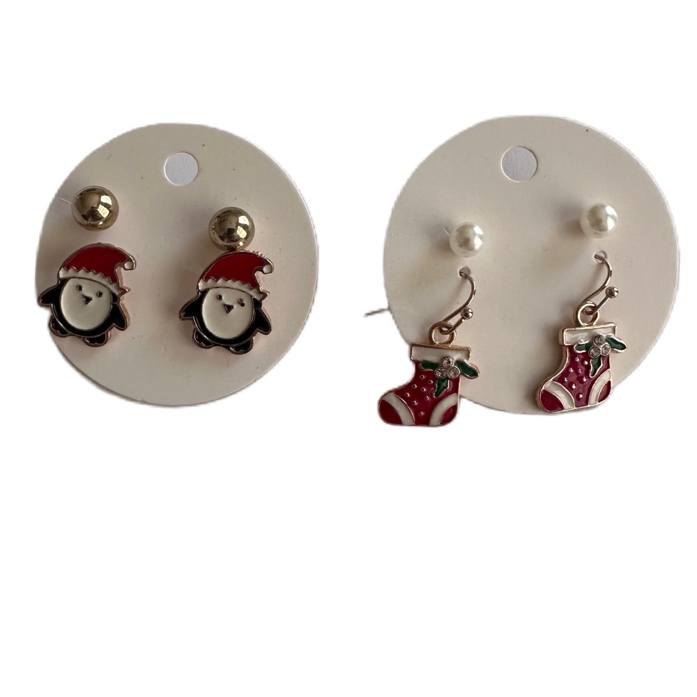 Christmas Penguin Stocking Earrings Set Festive Holiday Jewelry Gift